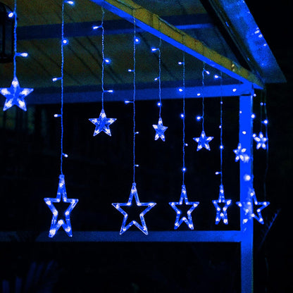 12 Stars 138 LED Christmas Star Lights, Curtain String Lights Plug in for Bedroom Wall Decor with 8 Lighting Modes, Waterproof Window Ramadan Decorations Wedding Garden Christmas Decorations (Blue)