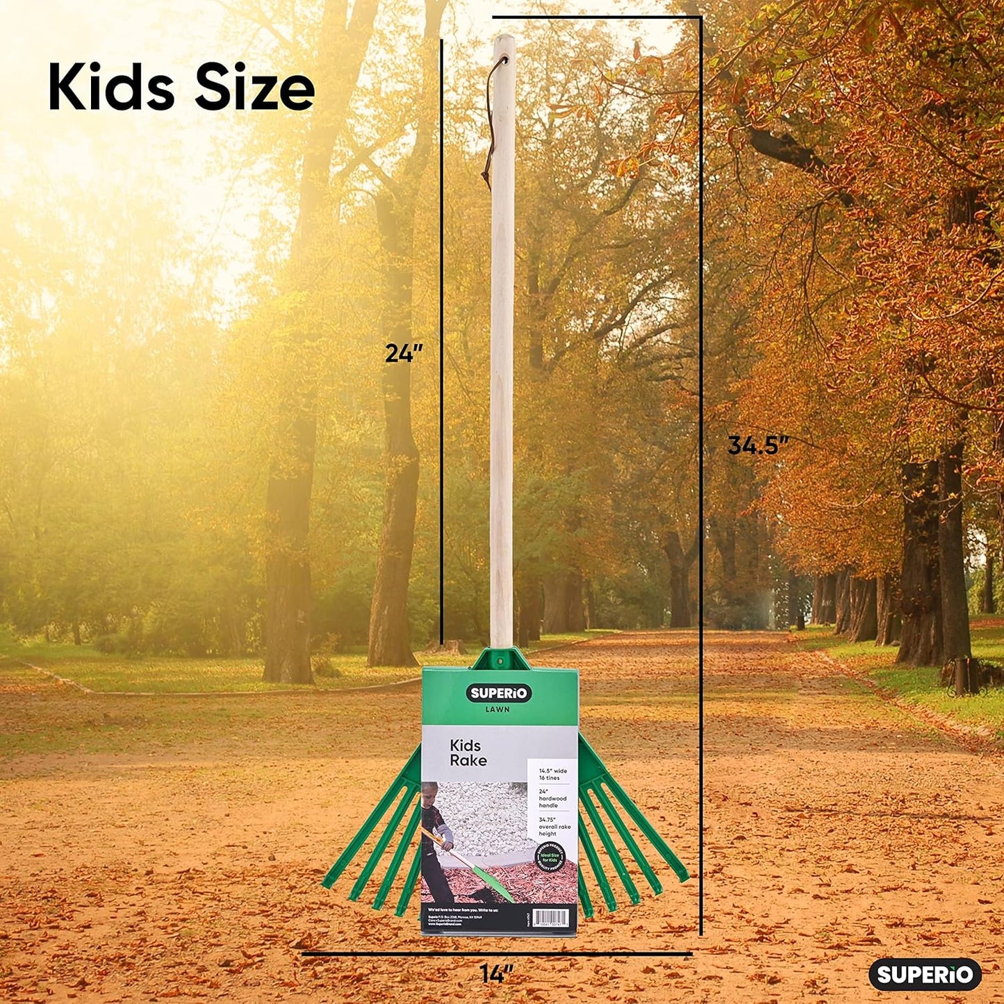 Pack of 2 Kids Rake with Hardwood Handle, Durable Plastic Head to Sweep Leaves in Lawn and Tidying up the Garden, 34" (Green)