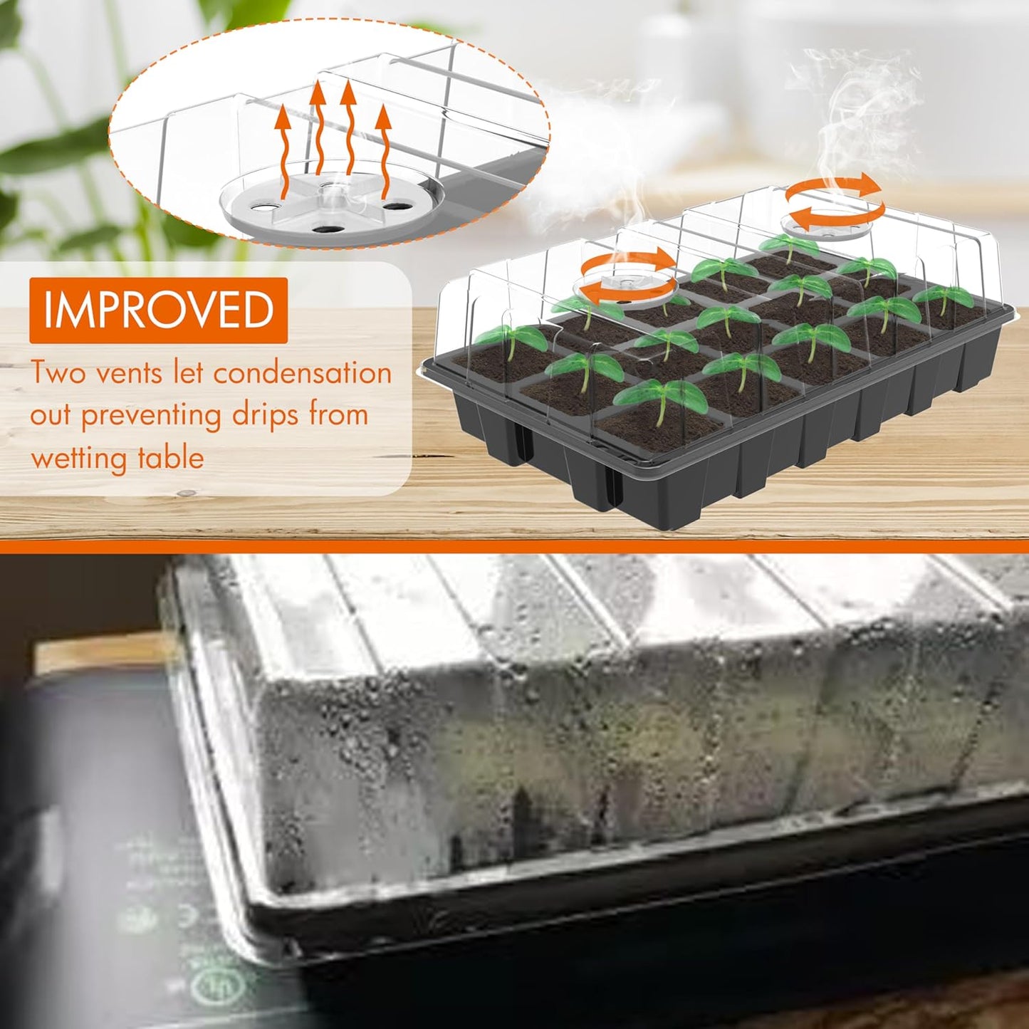 10-Set Garden Propagator Set, Seed Tray Kits with 150-Cell, Seed Starter Tray with Dome and Base 15" X 9" (15-Cell per Tray)