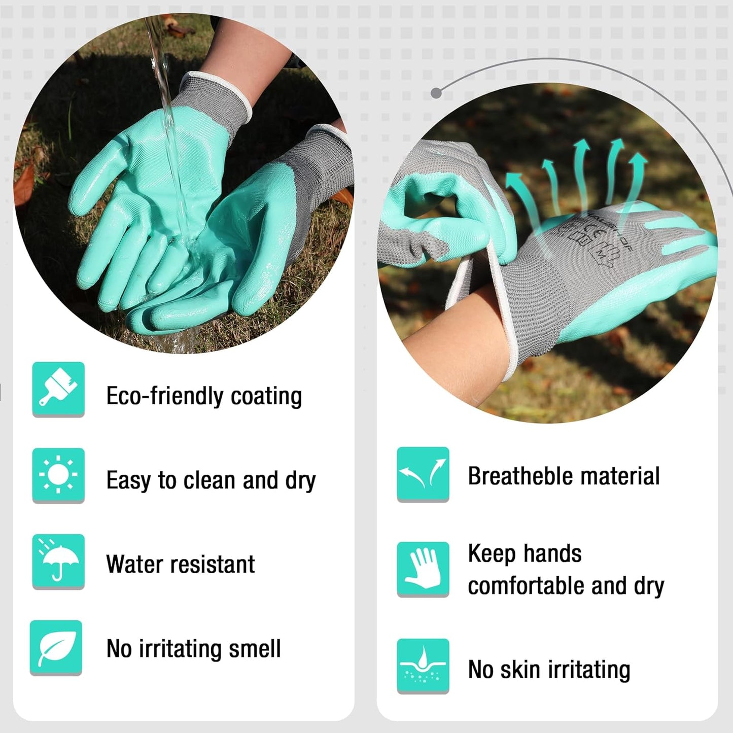 6 Pairs Garden Gloves for Women, Nitrile Coated Working Gloves, for Gardening, Restoration Work, Medium, Pink & Green, M