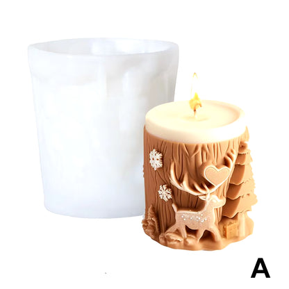 New Christmas Tree Carving Pattern Cylindrical Candle 3D Silicone Mold Reindeer Snowflake Cylindrical Elk Candle Mold