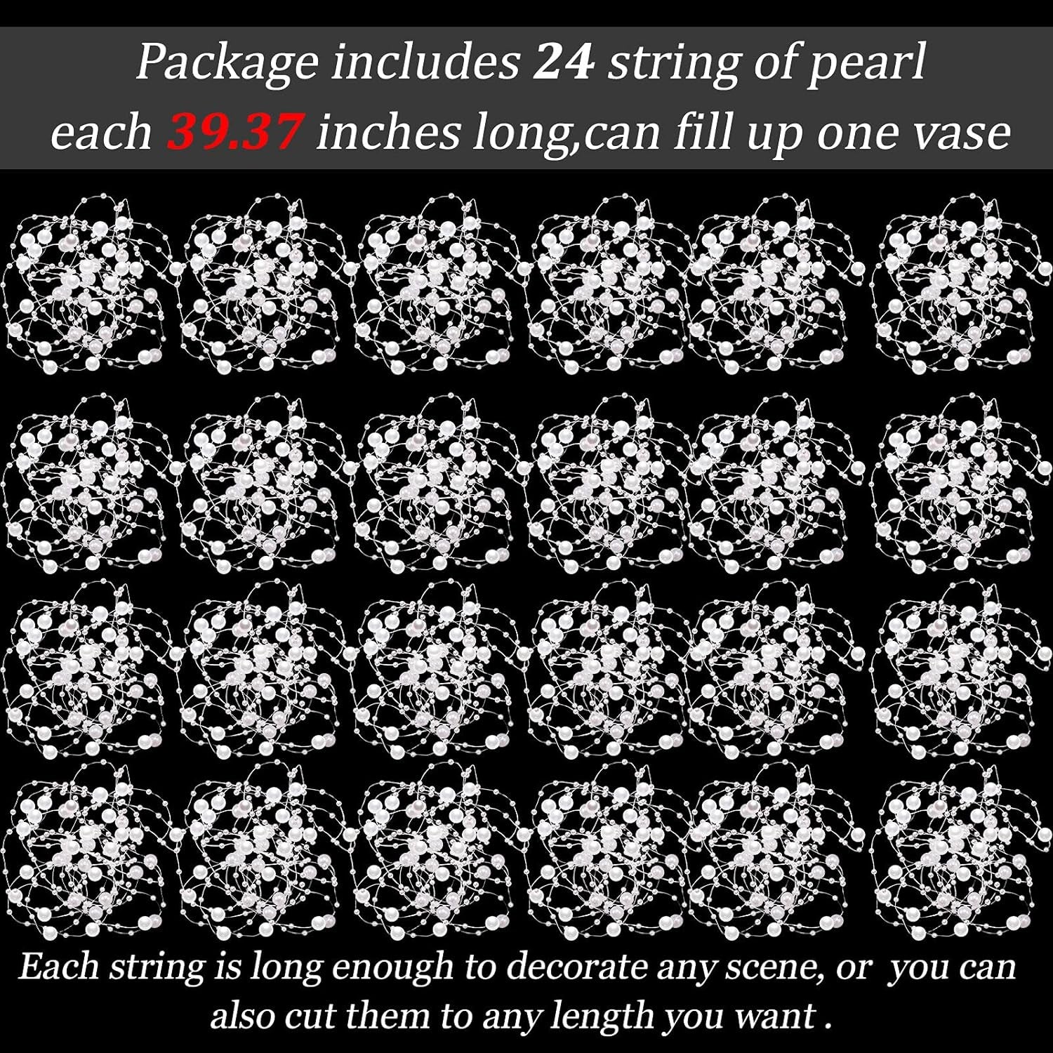 24 Pcs Artificial Pearl String for Floating Candle Faux Pearls Beads String Pearl Party Garland Decoration for Vases Filler Wedding Centerpiece Christmas Party Decor (White)