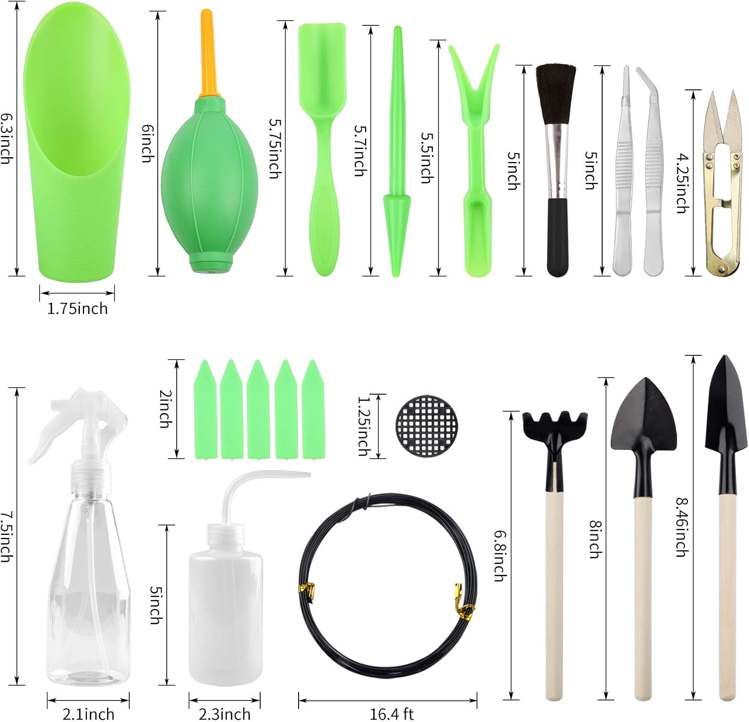 Succulent Tools Set 17 Pieces Mini Garden Hand Tools for Garden Plant Care, Green