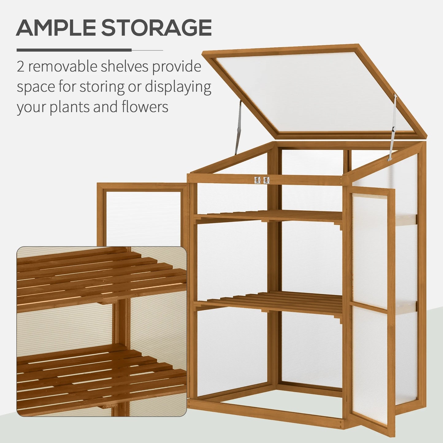 Fir Wood Garden Planter Greenhouse W/ Panels, Shelves, Brown