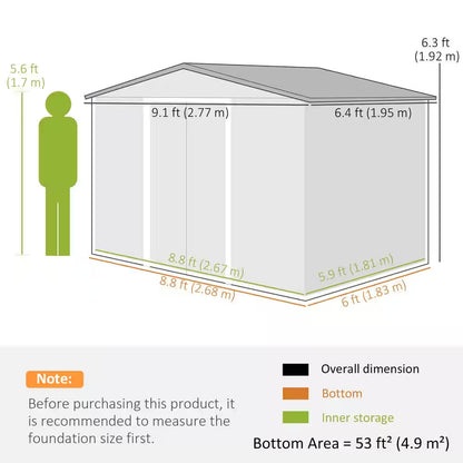 6 Ft. X 9 Ft. Metal Outdoor Backyard Garden Utility Storage Tool Shed Kit with Spacious Design and Weatherresistant Roof