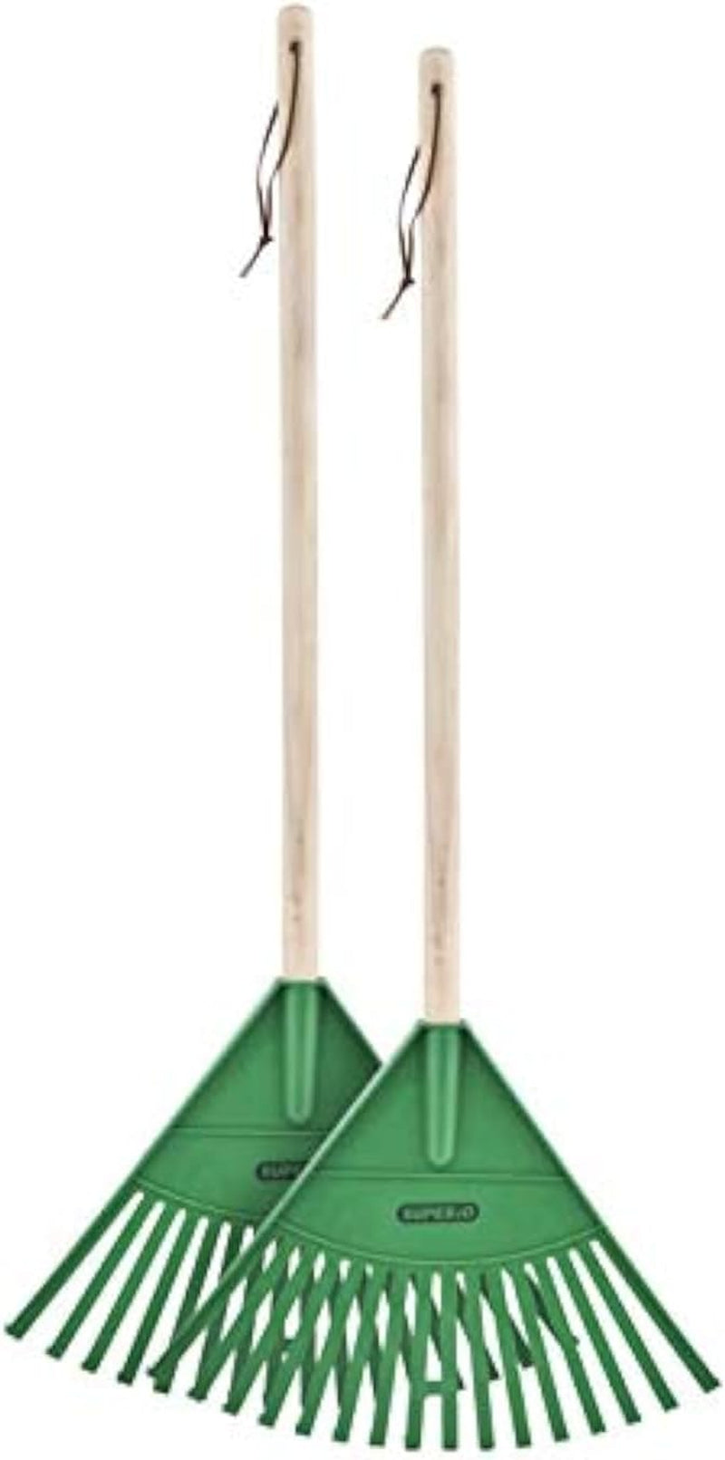 Pack of 2 Kids Rake with Hardwood Handle, Durable Plastic Head to Sweep Leaves in Lawn and Tidying up the Garden, 34" (Green)