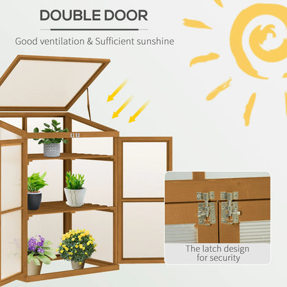 Fir Wood Garden Planter Greenhouse W/ Panels, Shelves, Brown