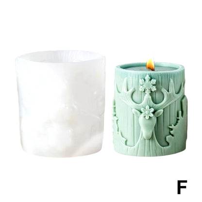 New Christmas Tree Carving Pattern Cylindrical Candle 3D Silicone Mold Reindeer Snowflake Cylindrical Elk Candle Mold