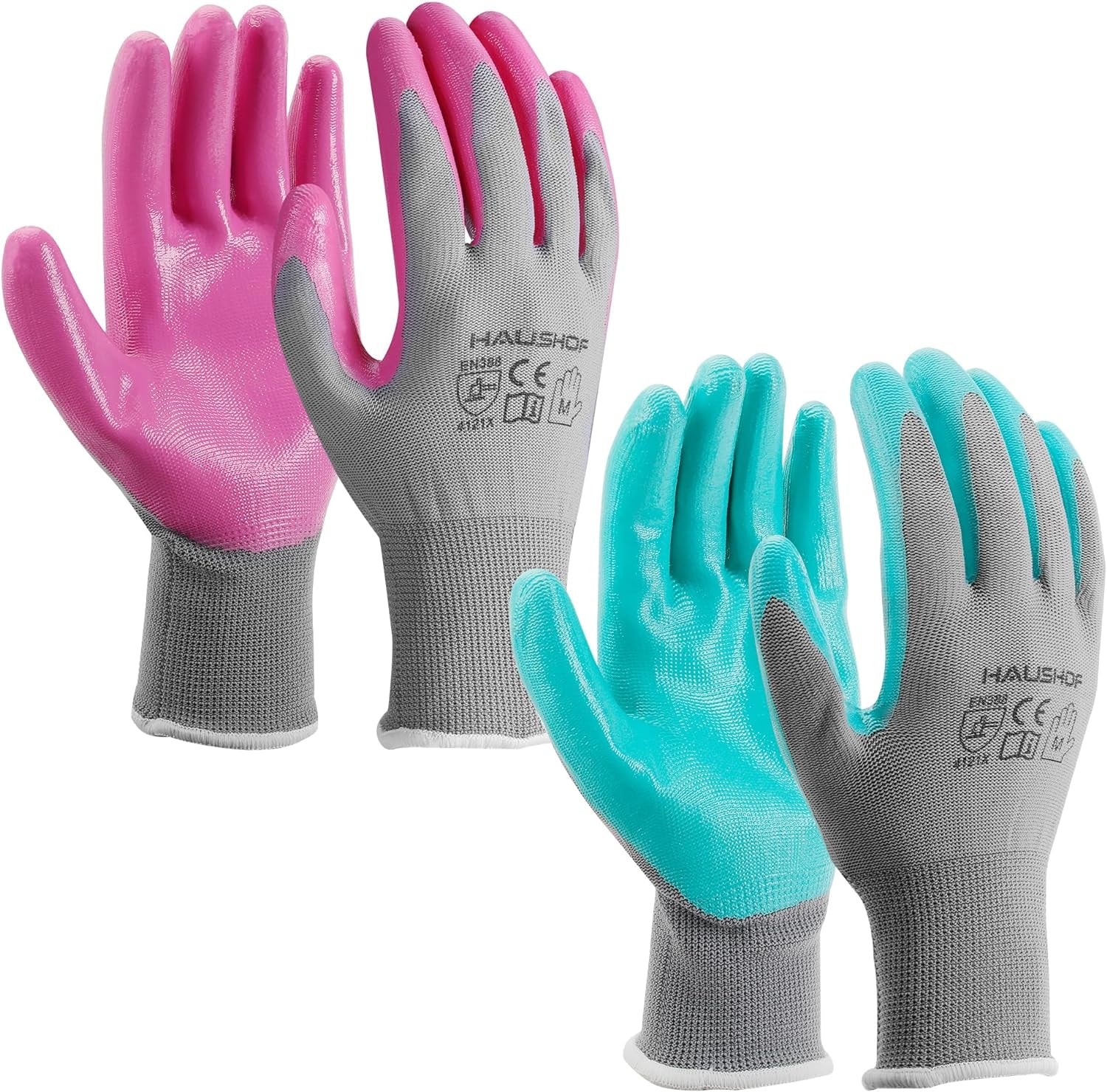 6 Pairs Garden Gloves for Women, Nitrile Coated Working Gloves, for Gardening, Restoration Work, Medium, Pink & Green, M