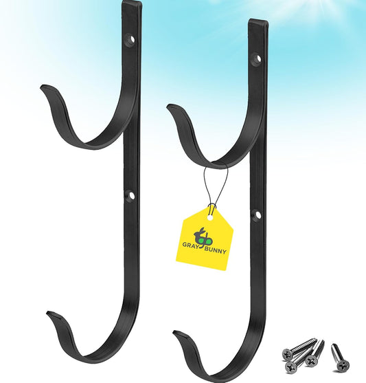 Pool Pole Hanger, 2 Piece Black Premium Aluminum Swimming Pool Accessories Hook Set, for Telescopic Poles, Skimmers, Leaf Rakes, Nets, Brushes, Vacuum Hose, Garden Tools