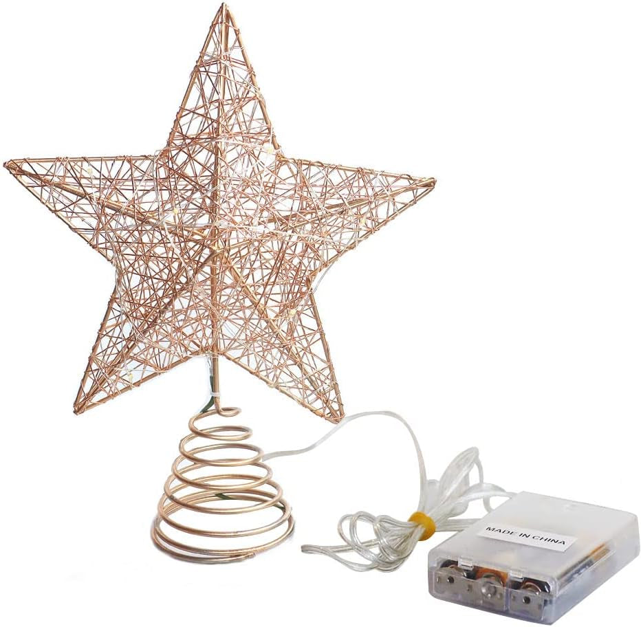 Christmas Tree Topper Star, Christmas Treetop Decorations with Warm White Led Light and Timer Function, Hollowed-Out Glittered Star for Home and Office Decoration, 8 X 10 Inch