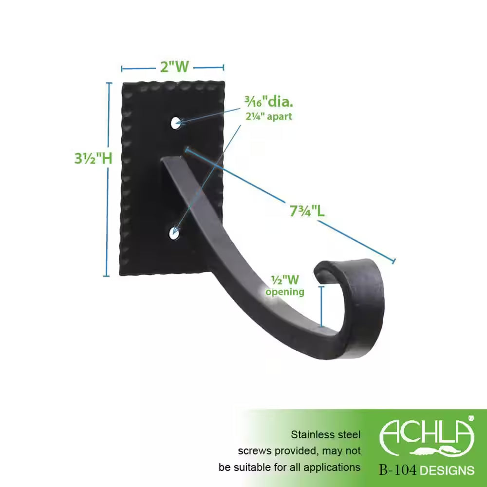 3.5 In. Tall Black Powder Coat Metal Lodge up Curled Brackets with Multiple Hooks (Set of 2)