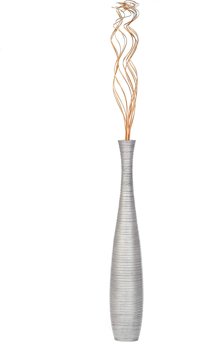 Large Floor Vase – Handmade Flower Holder Made of Wood, Sophisticated Vessel for Decorative Branches and Dried Flowers, 28 Inches, Silver-Coloured