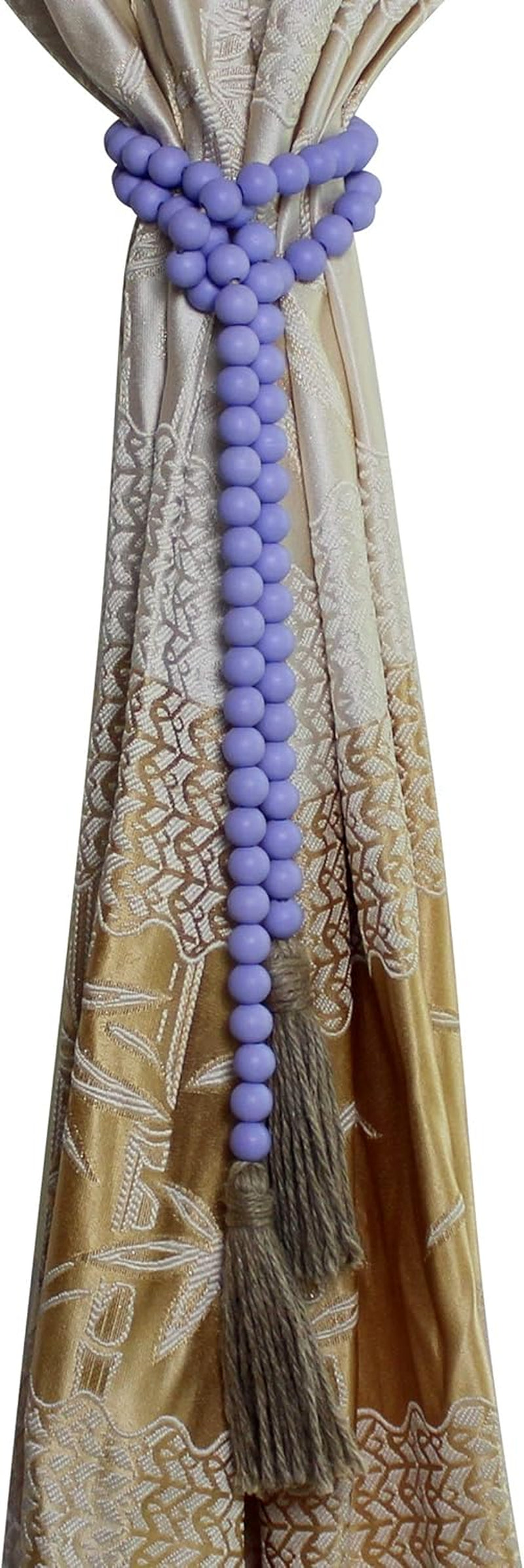 Rustic Wooden Bead Garland with Tassels - Farmhouse Style Wall Hanging Accent for Home and Festival Decor in Purple