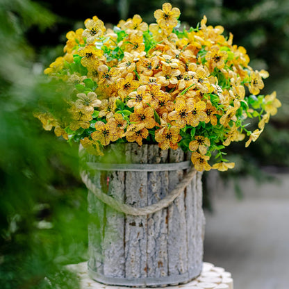 Artificial Fall Flowers for Outdoors Fake Mums - 16 Bundles Faux Plants outside Greenery Boxwood No Fade Plastic Shrubs Decor Farmhouse Home Garden Thanksgiving (Yellow)