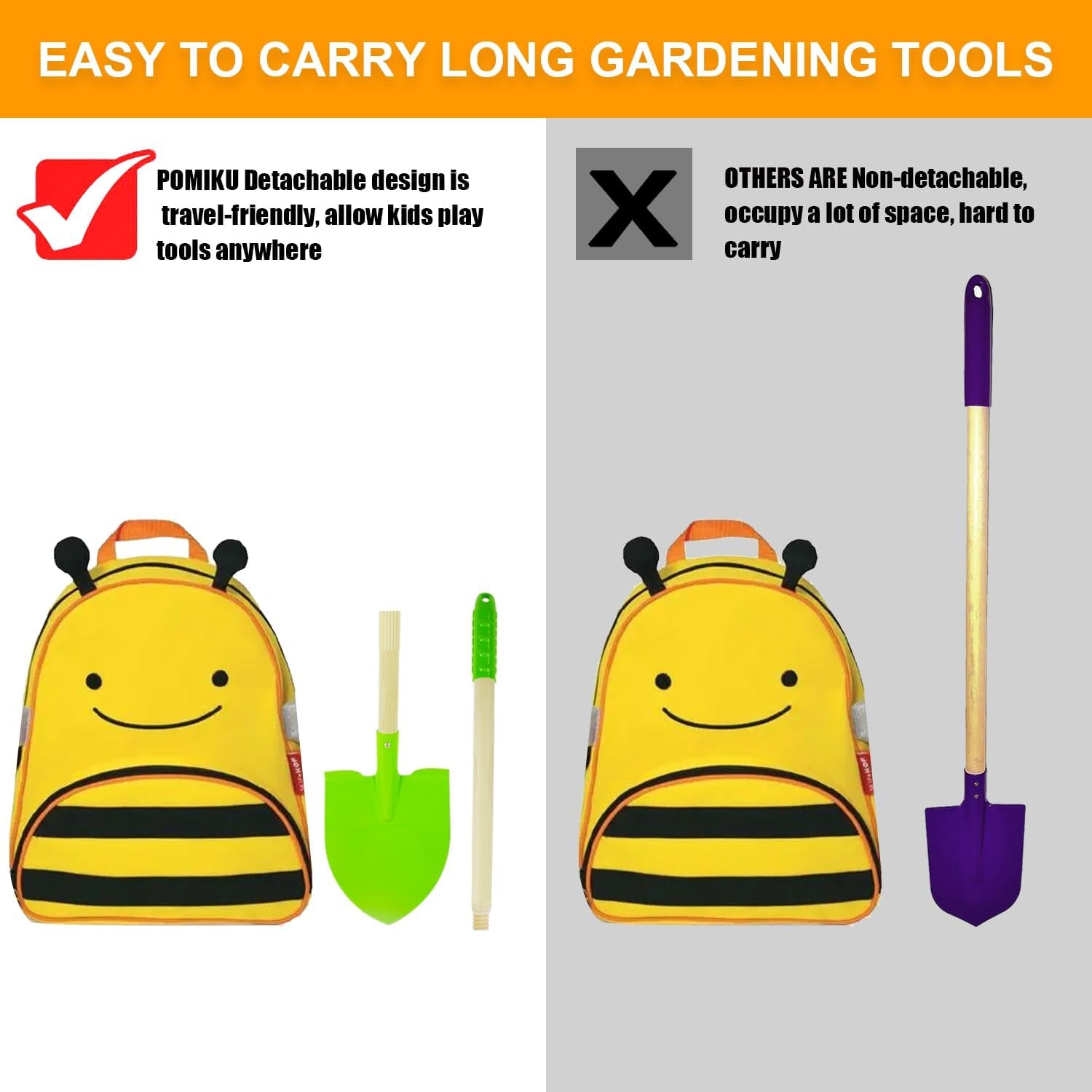 Kids Shovel, Rake for Leaves, Spade, Hoe and Broom, 5Pcs Kids Garden Tools, Gardening Yard Outdoor Toy Gifts for Boys Girls Age 3 4 5 6 7 8 Years Old