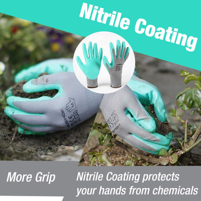 6 Pairs Garden Gloves for Women, Nitrile Coated Working Gloves, for Gardening, Restoration Work, Medium, Pink & Green, M