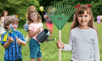 Pack of 2 Kids Rake with Hardwood Handle, Durable Plastic Head to Sweep Leaves in Lawn and Tidying up the Garden, 34" (Green)