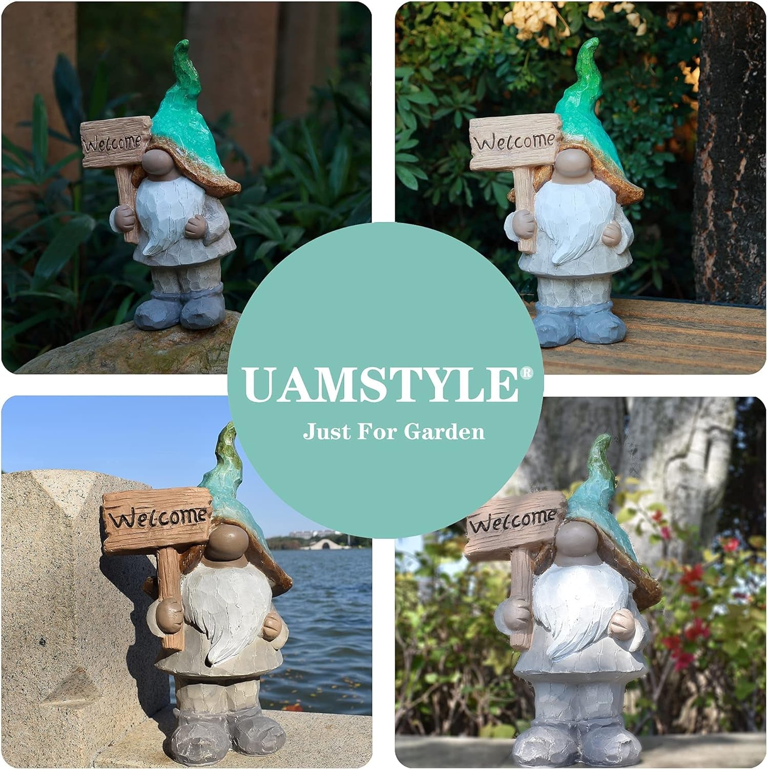 Garden Gnome Statue Outdoor Decor Garden Sculptures & Statues Holding Welcome Sign,Garden Gnomes for Patio Lawn Home Yard Art Decor 15 Inches Tall