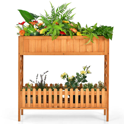 2-Tier Raised Garden Bed Elevated Wood Planter Box for Vegetable Flower Herb