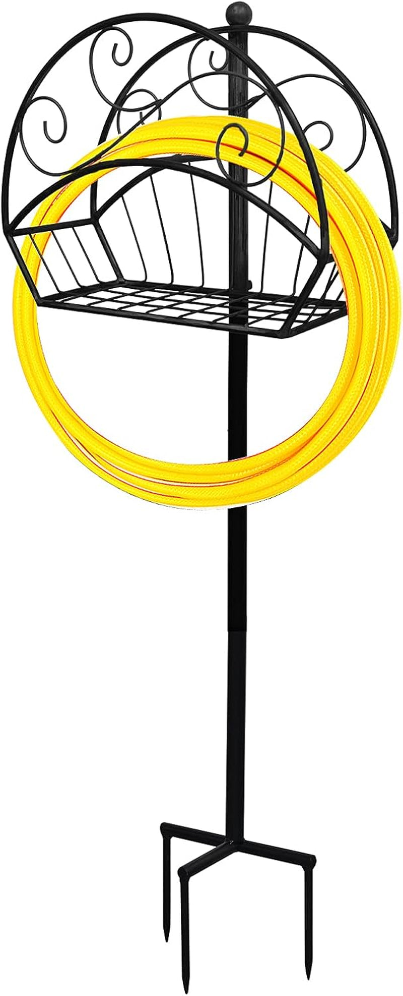 Garden Hose Holder Heavy Duty Metal Freestanding Water Hose Hanger Stand Rack W/Storage for Tools(Hose Not Include)