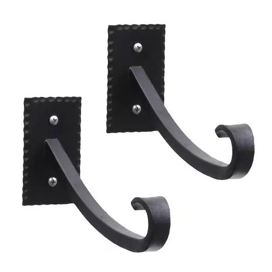 3.5 In. Tall Black Powder Coat Metal Lodge up Curled Brackets with Multiple Hooks (Set of 2)