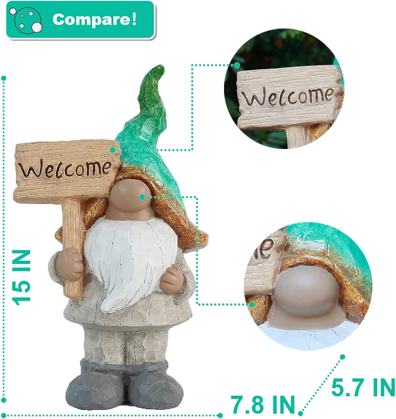 Garden Gnome Statue Outdoor Decor Garden Sculptures & Statues Holding Welcome Sign,Garden Gnomes for Patio Lawn Home Yard Art Decor 15 Inches Tall