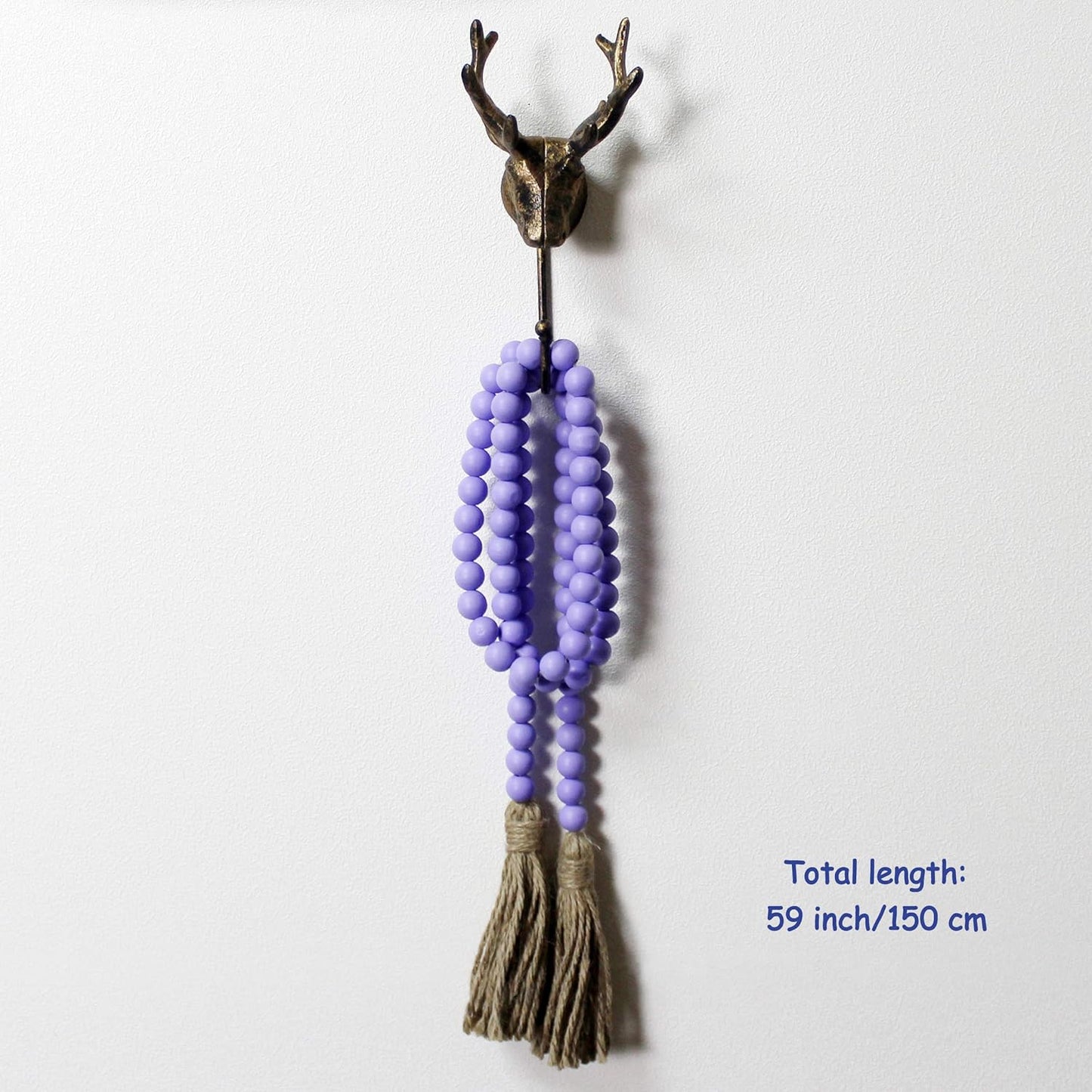 Rustic Wooden Bead Garland with Tassels - Farmhouse Style Wall Hanging Accent for Home and Festival Decor in Purple