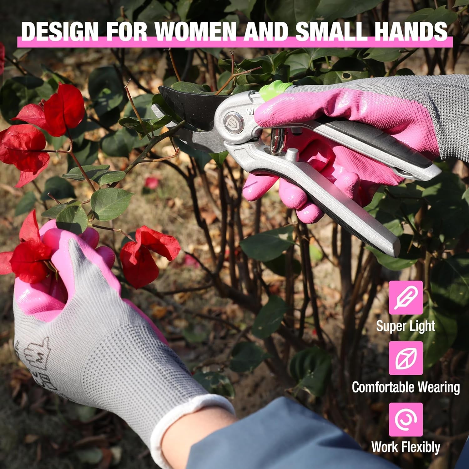 6 Pairs Garden Gloves for Women, Nitrile Coated Working Gloves, for Gardening, Restoration Work, Medium, Pink & Green, M