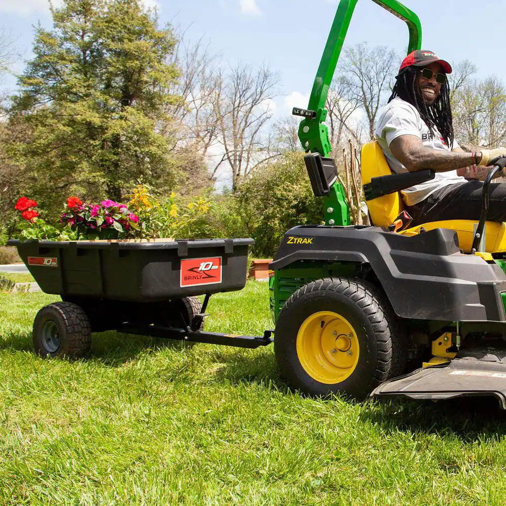 650 Lb. 10 Cu. Ft. Tow-Behind Lawn Mower Trailer Dump Cart with Compression-Molded Bed for Lawn Tractors and ZTR Mowers