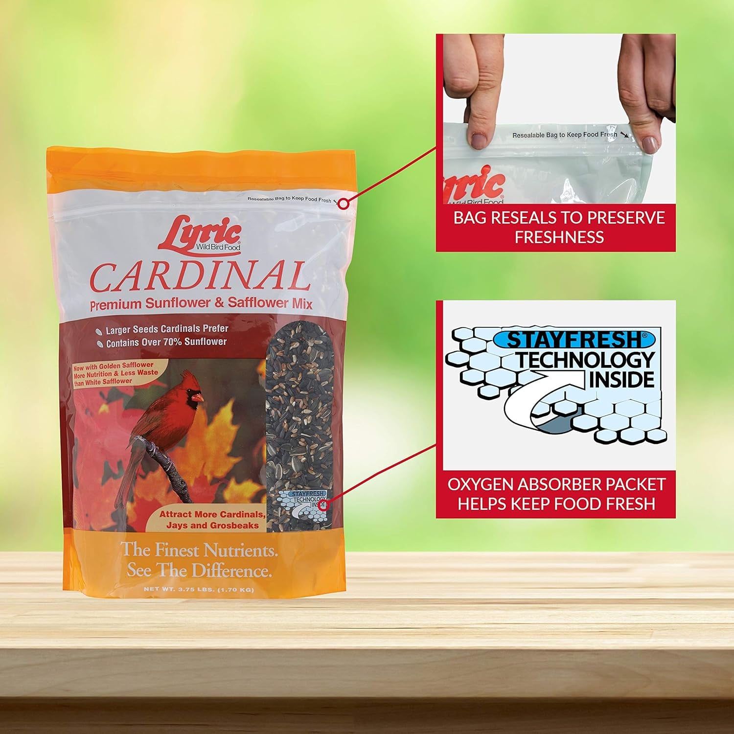 Cardinal Wild Bird Seed - Sunflower & Safflower Premium Bird Food Mix for Cardinals, Grosbeaks & Blue Jays - 3.75 Lb Bag