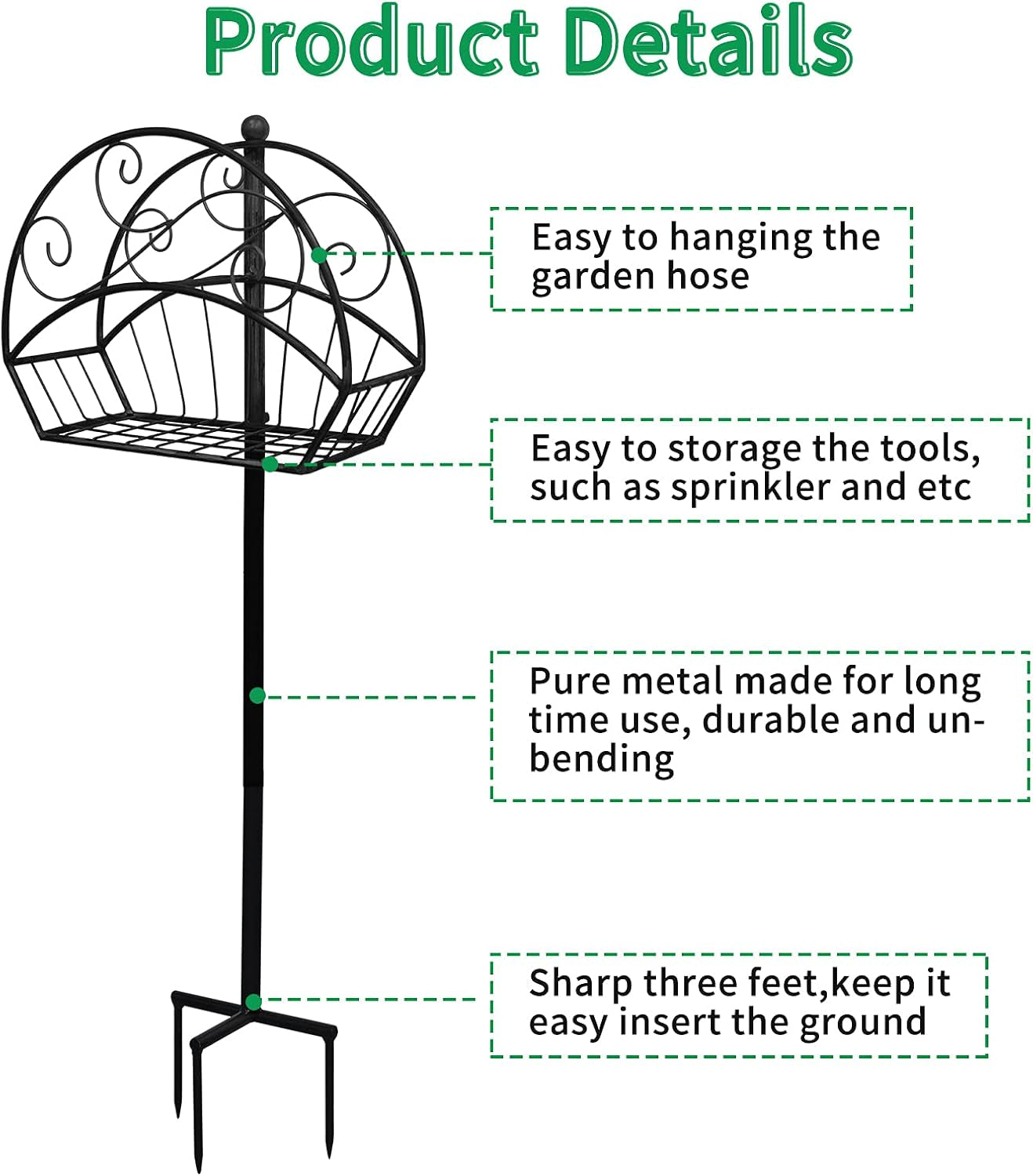 Garden Hose Holder Heavy Duty Metal Freestanding Water Hose Hanger Stand Rack W/Storage for Tools(Hose Not Include)