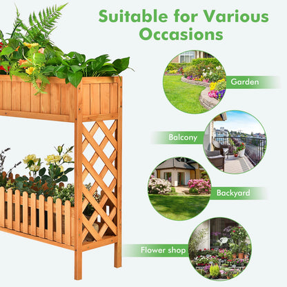 2-Tier Raised Garden Bed Elevated Wood Planter Box for Vegetable Flower Herb