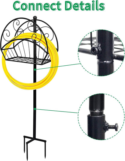 Garden Hose Holder Heavy Duty Metal Freestanding Water Hose Hanger Stand Rack W/Storage for Tools(Hose Not Include)